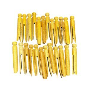 24 Vintage Wooden Clothes‎ Pins Weathered Round Head Clothespins 4 in Crafts